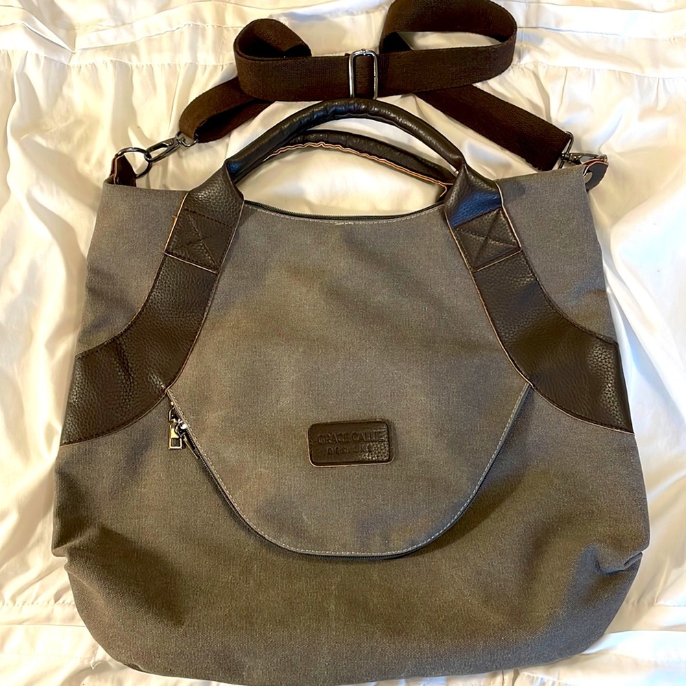 Grace Callie Designs large canvas and leather accents bag